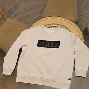 G-Star Raw Men's Logo Crewneck Sweater in Light Beige and Black Logo